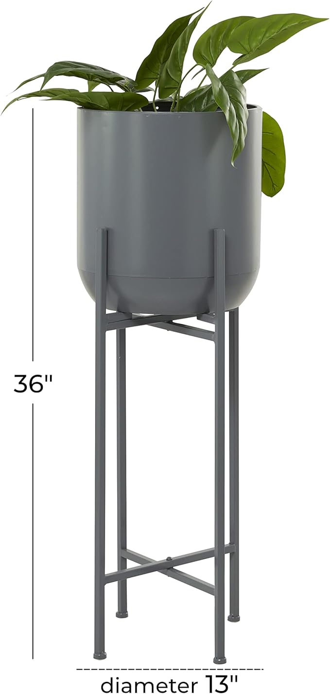 Deco 79 CosmoLiving by Cosmopolitan Metal Round Planter with Removable Stand, 13" x 13" x 36", Dark Gray