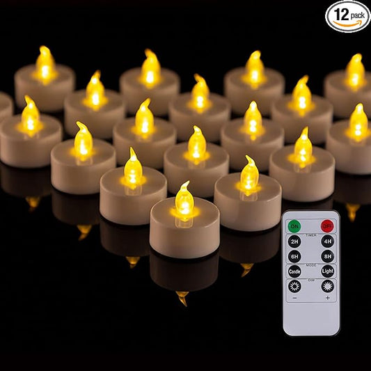 LED Tea Light Remote Control Candle,Flickering Flameless LED Candle,Long Lasting 400+Hours,Battery Operated with Timer for Home Decoration Seasonal &Festival Celebration WarmYellow (12pcs)