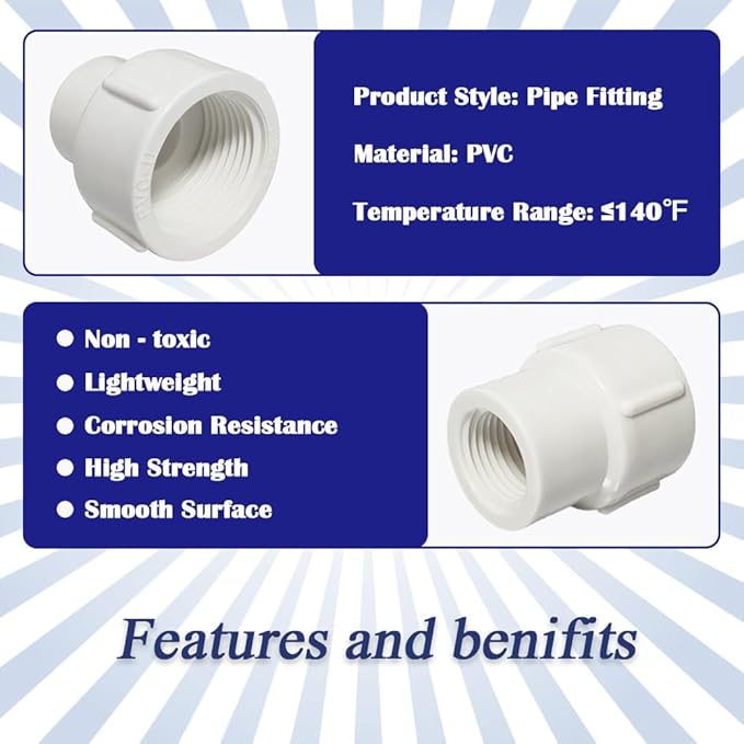 8PCS 1 to 3/4 Inch Double Female Threaded PVC Adapter Pressure Fittings 1" to 3/4" Female to Female Thread Coupling Pipe Fitting Connector for Garden Works HE046-1x3/4