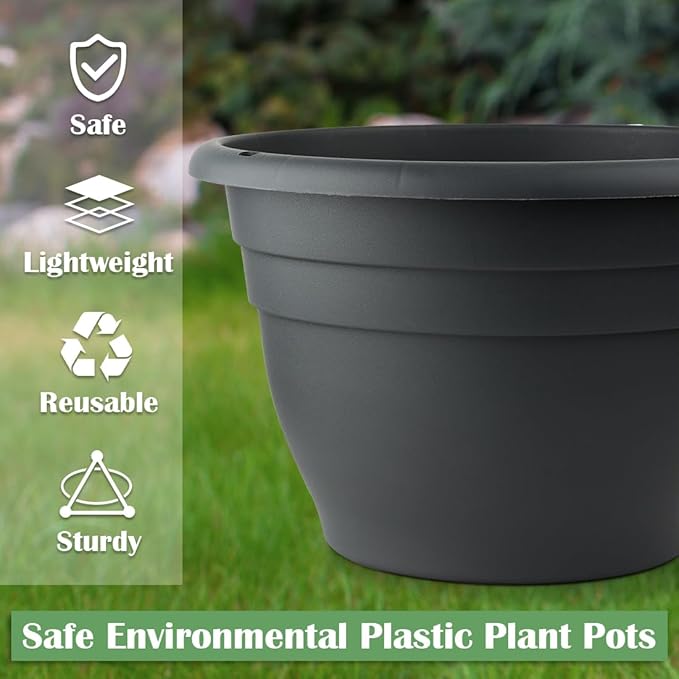 5-Pack 10 Inch Plastic Plant Pots - Indoor/Outdoor Flower Planters Pots with Drainage Hole & Plug, Durable Garden Pots for Plants, Planter Pots for Indoor Plants, Succulents, and Herbs