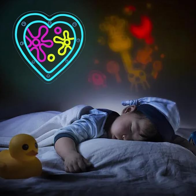 Cartoon Sea Wolrd Neon Lights Ocean World Porthole Neon Signs Heart Shaped Porthole Neon Light Up Sign Led Ocean Neon Sign for Bedroom Birthday Gifts for Kids USB Powered,Size13.5 * 12.5inch(JWD026)