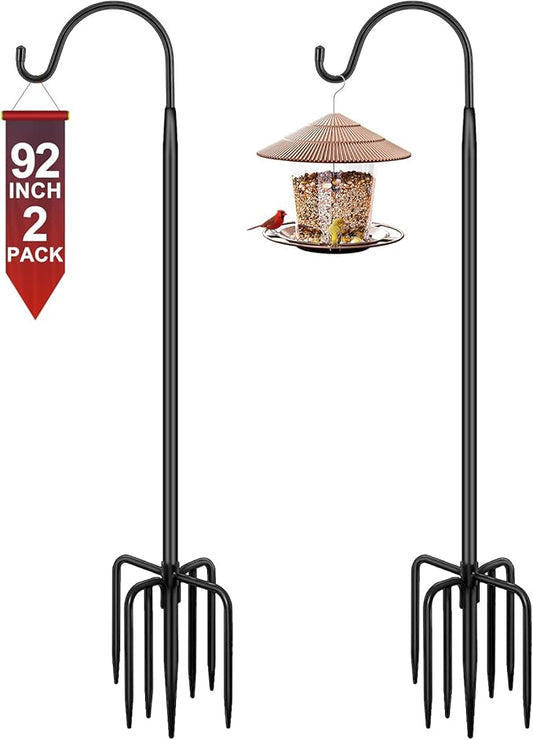 Gtongoko 92 Inch 2 Pack Bird Feeder Poles for Outdoors Heavy Duty, Shepherds Hooks for Outdoor, Hummingbird Feeder Stand, Adjustable Hanger for Plant, Lights, Lanterns Wedding Decor with 7 Prongs Base