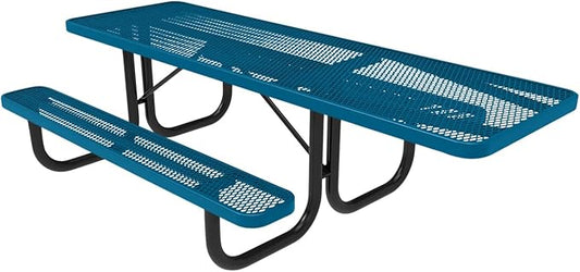 Coated Outdoor Furniture Heavy-Duty Portable ADA-Compliant Outdoor Picnic Table, Expanded Metal Patio Dining Furniture Made in America (8ft Rectangular, One-Side Handicap, Light Blue)