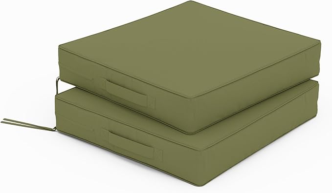Patio Chair Cushions 17 X 16 X 3 Inch Waterproof Outdoor Seat Cushions for Patio Furniture, Outdoor Sofa Couch Pads with Ties & Handle, Set of 2, Light Green