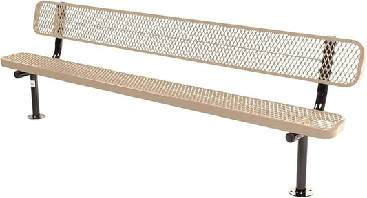 Coated Outdoor Furniture Heavy-Duty Outdoor Bench Thermoplastic Coated, Expanded Metal, Commercial-Grade Seating, Made in America (Surface with Back, 8 Ft, Tan)