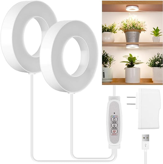 LORDEM Ceiling Grow Light for Indoor Plants, 96 LEDs Full Spectrum LED Plant Light, 5V Plant Lamp with 4/8/12H Auto Switch, 4 Dimmable Brightness Levels, Ideal for Small Plants, Dual Head, Corded
