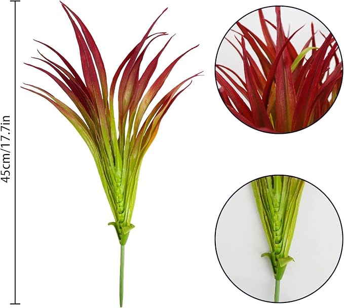 32Pcs Artificial Grass Fake Plants 17.3in Outdoor Plants UV Resistant Greenery Stems Fake Grass for Home Window Garden Office Patio Pathway Front Porch Décor Light Green & Red