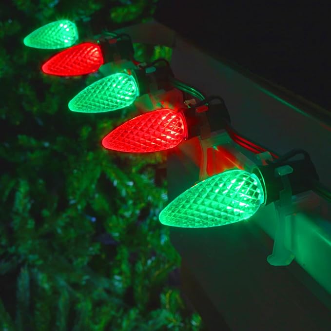 2-Pack C9 Christmas String Lights, 100LED 66FT Waterproof Connectable Green Wire, Plug in Led Outdoor/Indoor Fairy String Lights, for Xmas Tree Garden Patio Wedding Party Decorations (Red and Green)