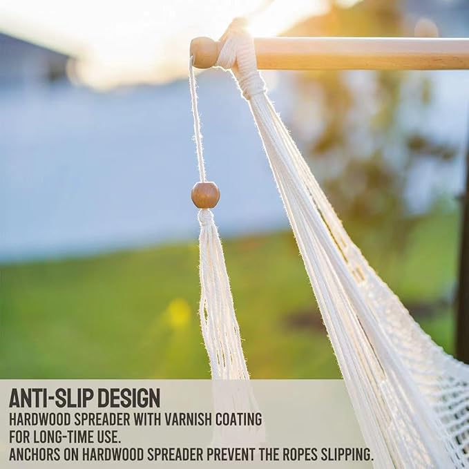 JoyView Hammock Chair with Spreader Bar Caribbean Hammock Swing Chair 300 LBS Weight Capacity XL Rope Hanging Chair for Outdoor Indoor Garden Yard - Brown