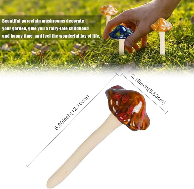 AIGEL Garden Decor Mushrooms, Ceramic Mushroom for Garden Fairy Yard Decoration DIY Ornament for Dollhouse Potting Shed Flowerpot Plants Lawn Garden Outdoor Statue