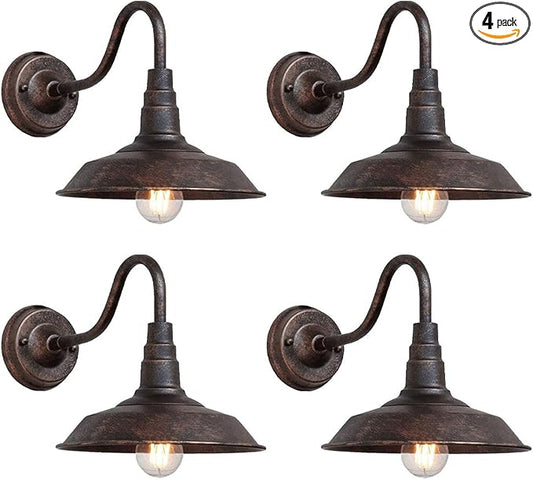 4-Pack Outdoor Gooseneck Barn Light 10" Retro Exterior Wall Light Iron Art Dome Farmhouse Wall Sconces Anti-Rust Waterproof Outdoor Light for House Porch Garage Entryway