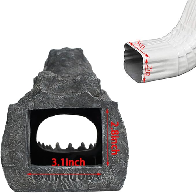 Alligator Downspout- Gutter Downspout Decorative-Funny Garden Decoration - Outdoor Splash Block Waterproof Resin Ornament for Lawn- 2""×3"" Downspout Extender Diverter, Gray