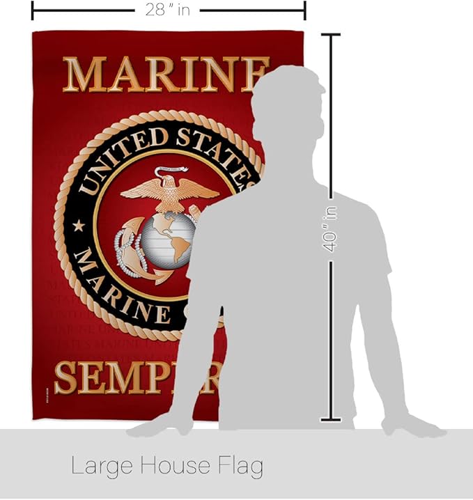 Breeze Decor Marine Corps Pack Armed Forces USMC Semper Fi United State American Military Veteran Retire Official Applique Banner Small Garden Yard Gift Double-Sided, House Flag 28" x 40", Made In USA
