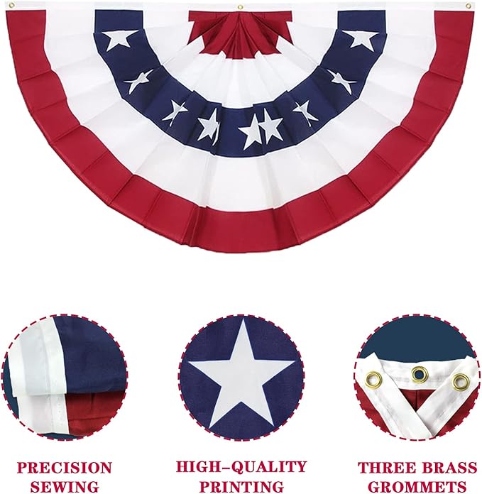 3 x 6 Ft American Pleated Fan Flag, USA Patriotic Half Fan Bunting Flag, 4th of July Decorations Flags (Set of 4)