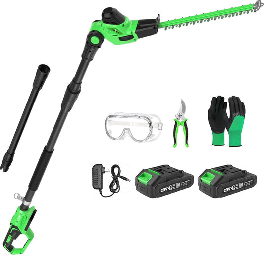 SOYUS Pole Hedge Trimmer Cordless, 18-inch Electric Hedge Trimmer with Extension Pole, 16-Foot Max Reach, Multi-Angle, 2 * 2.0Ah Batteries and Charger Included
