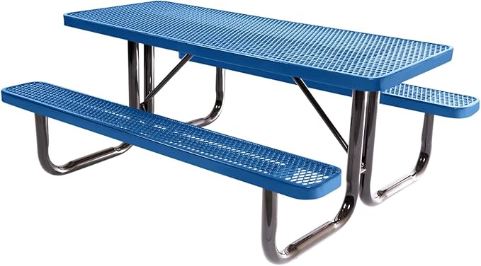 Coated Outdoor Furniture Heavy-Duty Portable Outdoor Picnic Table, Thermoplastic Coated Expanded Metal Commercial-Grade Patio Dining Furniture Made in America (6ft Rectangular, Textured Light Blue)