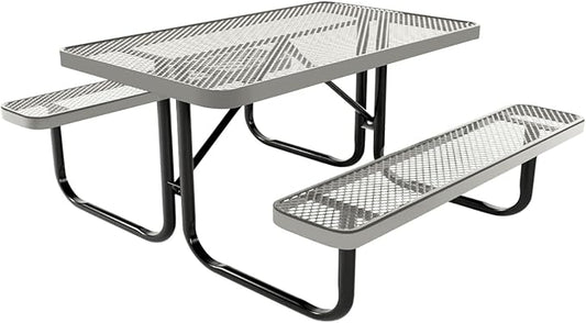 Coated Outdoor Furniture Heavy-Duty Portable Outdoor Kids Table, Expanded Metal Kids Picnic Table, Commercial-Grade Picnic Table, Made in America (4ft Rectangular, Childrens, Gray)