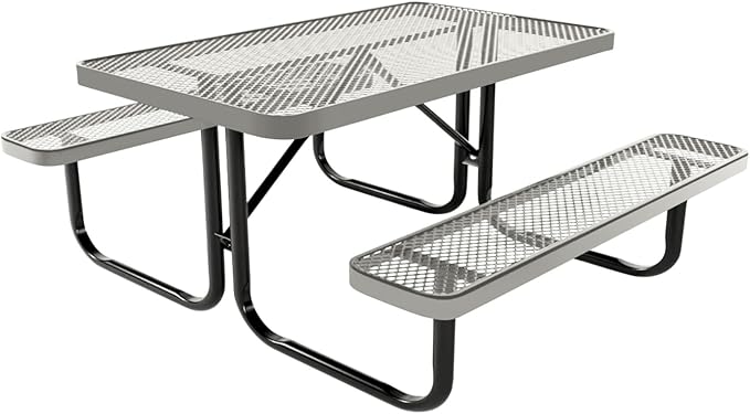 Coated Outdoor Furniture Heavy-Duty Portable Outdoor Kids Table, Expanded Metal Kids Picnic Table, Commercial-Grade Picnic Table, Made in America (4ft Rectangular, Childrens, Textured Grey)