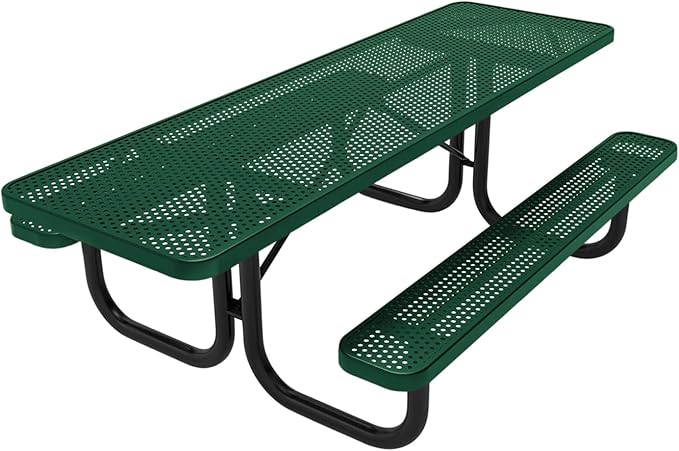 Coated Outdoor Furniture Heavy-Duty Portable ADA-Compliant Outdoor Picnic Table, Punched Steel Patio Dining Furniture Made in America (8ft Rectangular, Both-Side Handicap, Textured Green)
