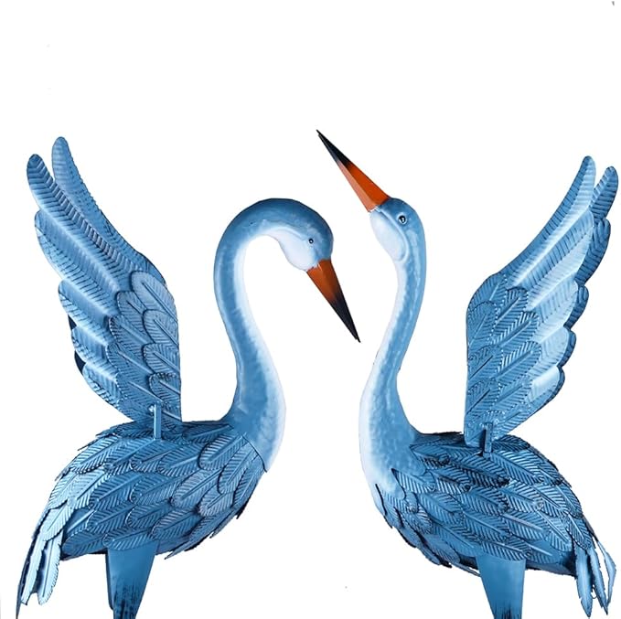 Garden Crane Statue Animal Sculpture Standing Metal Crane Garden Decoration Metal Yard Art for Yard Outdoor Indoor Decoration Set of 2
