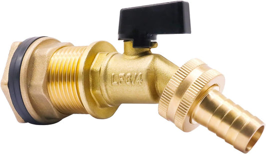 spigot for rain barrel parts kit, brass water barrel spigots accessories for 55 gallon bucket, garden hose connector adapter bulkhead fitting, 1-1/4 inch O.D. inlet & 5/8 inch barb O.D.