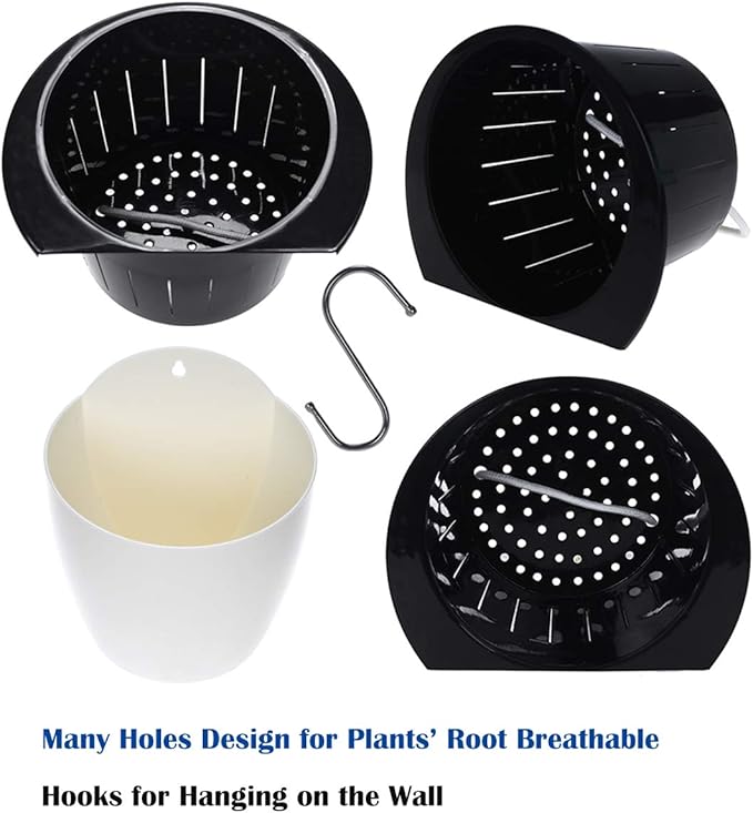 5 Packs 7.3”Wall Hanging Self Watering Planters Large Wall Mounted Plastic Plant Pots Wick Flower Pots for Indoor and Outdoor Wall Mounted Planters African Violet Pot Orchid Pots