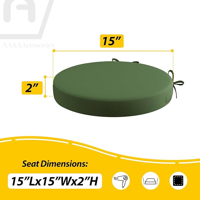 AAAAAcessories Outdoor Seat Cushions for Chairs, Waterproof, Fade-Resistant Patio Furniture Replacement Cushions, 15" x 15" x 2", Set of 2, Dark Moss