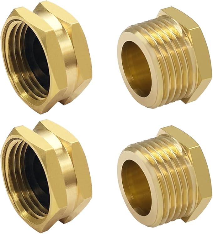 Hooshing 4PCS 3/4" GHT Garden Hose End Female Cap and Male Plugs Kits Garden Irrigation Brass Pipe Fittings Water Tubing Stopper