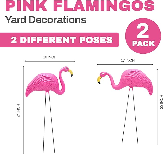 4E's Novelty 2 Pink Flamingos Yard Decorations - Large 23" Flamingos Yard Ornaments - Pink Flamingos for Yard Sculptures & Statues - Lawn Flamingos Outdoor Garden Decor, Weather Resistant