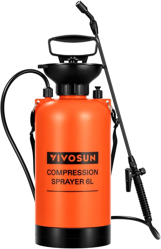 VIVOSUN 1.59-Gallon Pump Pressure Sprayer, Pressurized Lawn & Garden Water Spray Bottle with Adjustable Shoulder Strap, for Plants Spraying, Garden Watering and Household Cleaning