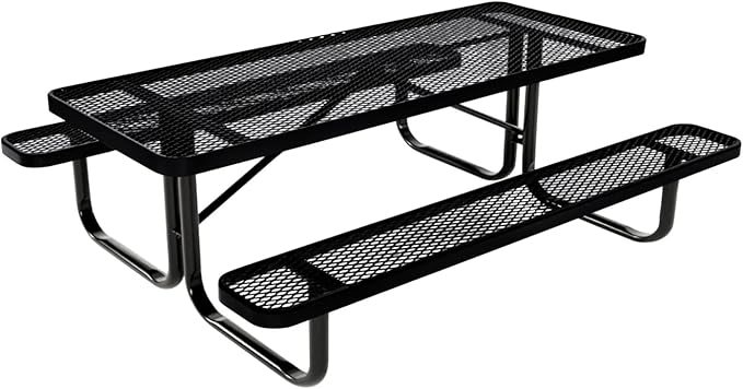 Coated Outdoor Furniture Heavy-Duty Portable Outdoor Kids Table, Expanded Metal Kids Picnic Table, Commercial-Grade Picnic Table, Made in America (6ft Rectangular, Childrens, Black)