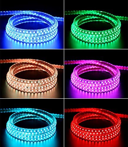 5050-60 Type AC 110-120V RGB LED Strip Lights, Flexible/Waterproof/Dimmable/Multi-Colors/Multi-Modes LED Rope Light + 24 Keys Remote for Home/Garden/Building Decoration (98.4ft/30m, RGB)