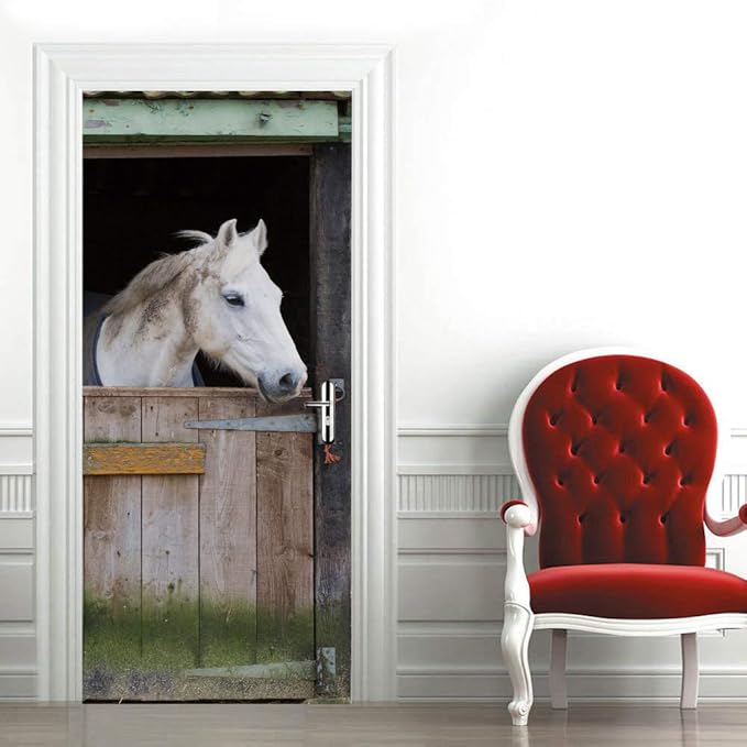 Horse 3D Door Stickers Murals - Peel & Stick - Waterproof & Washable - Matt Finish - Realistic Style - Door & Wall - 35.4" x 78.7"