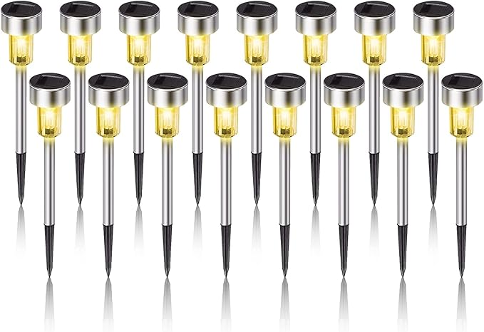 Dream Master Solar Lights Outdoor Waterproof, Stainless Steel LED Landscape Lighting Outdoor Solar Lights for Outside Solar Garden Lights for Pathway, Walkway, Patio, Yard, Lawn - 16 Pack(Warm White)