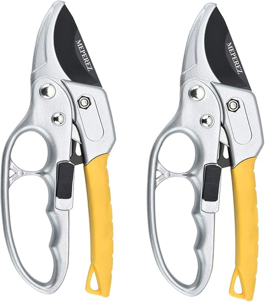 Ultra Sharp Germany Steel Pruning Shears - Cuts 3X Easier, Weak Hand Arthritis Snips, Rust-Resistant, Effortlessly 1-Inch Cut Capacity Garden Scissors, Ergonomic Handle (2 pack-yellow)