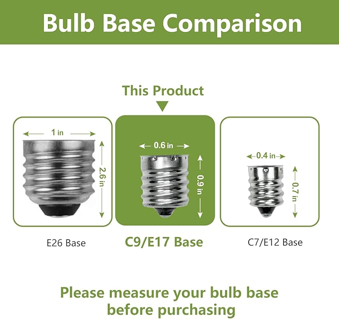 25Pack C9 Christmas LED Light Bulbs, Strawberry Replacement Bulb 2200K Warm White Shatterproof & Waterproof Outdoor String Light Bulbs, E17 Candelabra Base Edison Bulbs for Holiday Decoration
