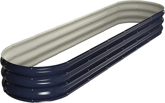 Raised Garden Bed Kit, 8x2x1 ft Galvanized Planter Box Outdoor, Oval Large Metal Raised Beds for Gardening Vegetables Flower Herb (Navy Blue)
