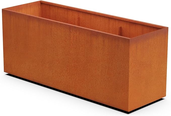 Corten Steel Planter Rectangle Outdoor Metal Garden Box Heavy Duty | Made in USA | Fully Assembled