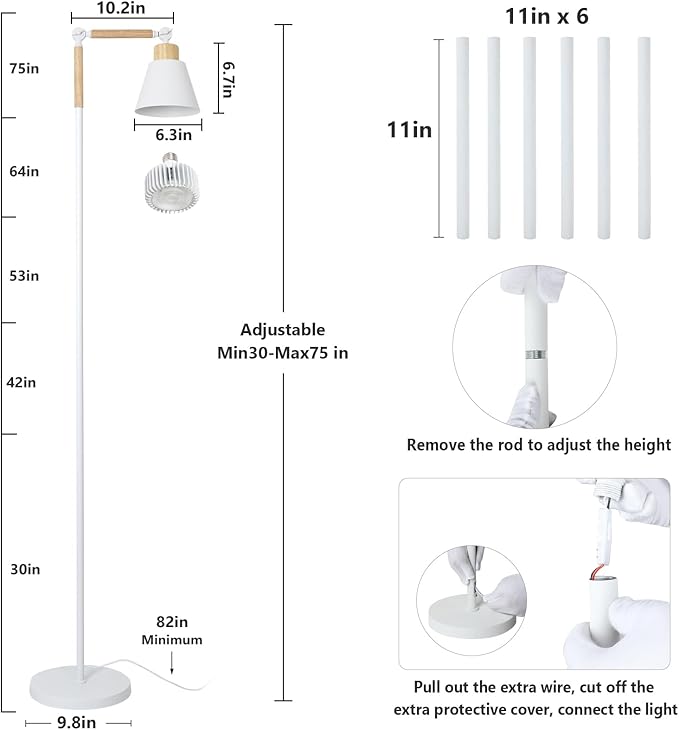 HMVPL Grow Lights for Indoor Plants Full Spectrum, Plant Lights for Indoor Growing with 20W COB Grow Light Blub, 4/8/12H Timer, Standing Tall Grow Lamp for Middle Large Plants(75'', Height Adjustable)