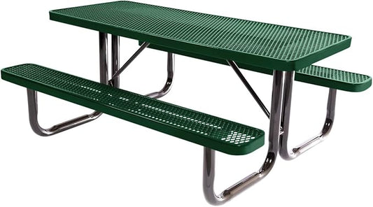 Coated Outdoor Furniture Heavy-Duty Portable Outdoor Picnic Table, Thermoplastic Coated Expanded Metal Commercial-Grade Patio Dining Furniture Made in America (6ft Rectangular, Green)