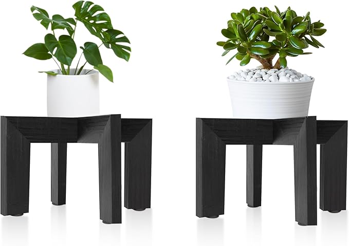 HPC DECOR 2 Pack Wood Plant Stand-Mid Century Modern Planter Stands-Wooden Flower Pot Stands Riser,Low Short Plant Stands Indoor-Modern Minimalist Wooden Stool for Plant Pot Holder, Fit 5-15 Inch Pot.