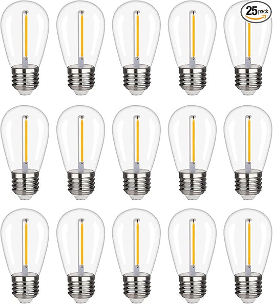 15 Pack S14 LED String Light Bulbs, 1W Shatterproof & Waterproof Outdoor Indoor Replacement Bulbs, E26 Base Edison LED Light Bulbs Warm White 2200K. (S14 15Pack)
