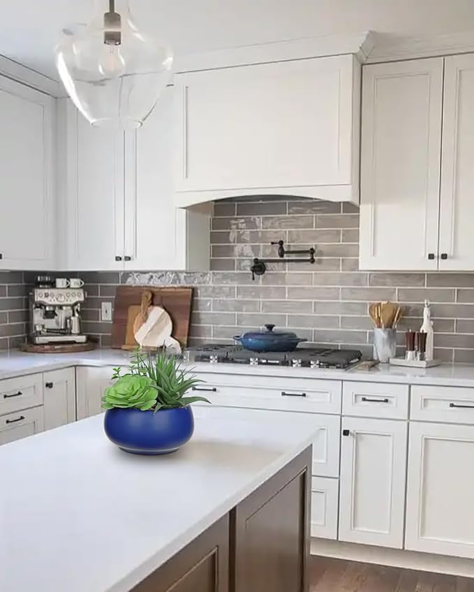 Fake Plants Artificial Succulents in Pots Faux Succulent Arrangement Potted Plant with Blue Ceramic Pot for Home Decor Modern Office Desk Bathroom Shelf Living Room Indoor & Outdoor Decoration