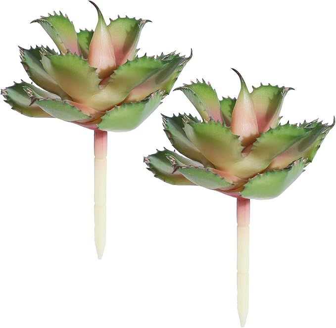 Duovlo Artificial Succulent Plant 7.08 Inch Faux Succulents Agave potatorum Flower Arrangement Craft Wall DIY Materials,Pack of 2 (Pink)