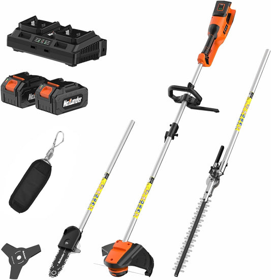 MAXLANDER 40V Hedge Trimmer, Weed Wacker Cordless, 8" Electric Pole Saw and Brush Cutter Blade, 4-in-1 Multi Garden Tools with 2 * 20V 4.0Ah Batteries and 1*Charger