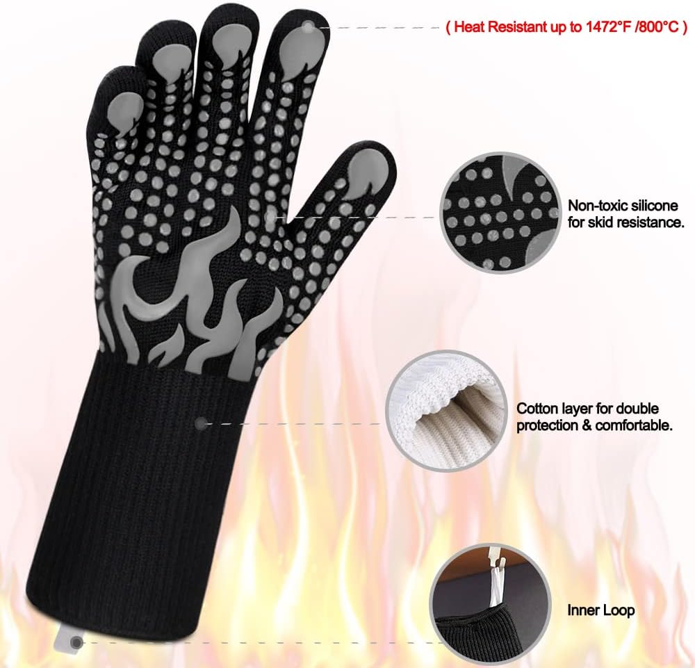 Comsmart BBQ Gloves, 1472F Heat Resistant Silicone Non-Slip Oven Mitts, Long Kitchen Gloves Perfect for Grilling, Cooking, Baking, Cutting