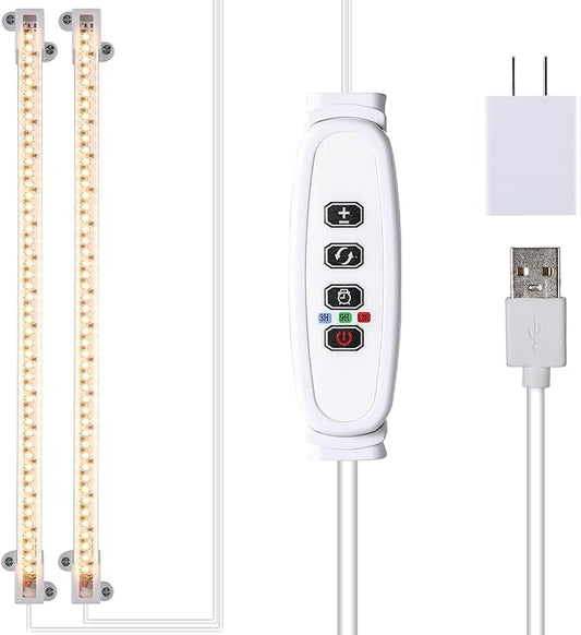 LED Grow Light Strips, Grow Lights for Indoor Plants Full Spectrum 3000K, 96 LEDs Plant Light with 3/9/12H Timer, 10 Dimmable Levels for Seedling Succulent, 2 Head 13 Inches