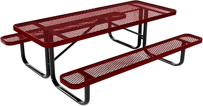 Coated Outdoor Furniture Heavy-Duty Portable Outdoor Kids Table, Expanded Metal Kids Picnic Table, Commercial-Grade Picnic Table, Made in America (6ft Rectangular, Childrens, Textured Burgundy)