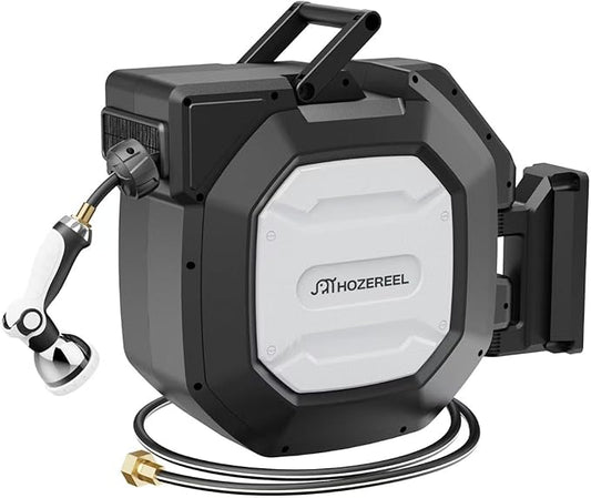 5/8" x 100 ft Heavy Duty Retractable Garden Hose Reel by HOZEREEL, Outdoor Garden Hose Reels - Self Retract Wall Mount Hose Reel Automatic Storage, Any Length Lock, 10 Pattern Nozzle