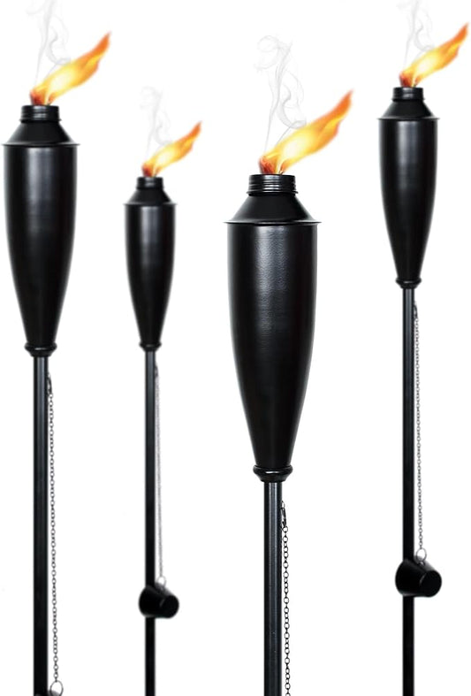 Deco Home Pack of 4 Metal Garden Torches - Citronella for Outdoor Ambiance - Decorative and Functional Citronella Torches for Patio, Lawn, and Backyard - Black